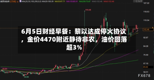 6月5日财经早餐：黎以达成停火协议	，金价4470附近静待非农，油价回落超3%-第2张图片